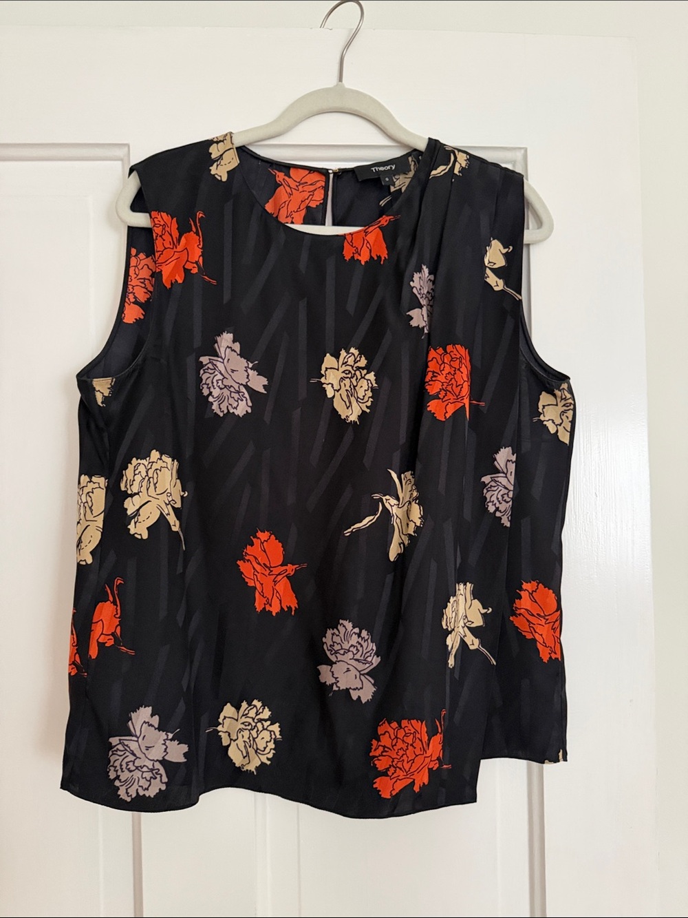 Theory Black Floral Sleeveless Blouse